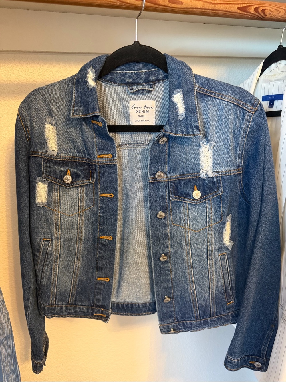 Love Tree Medium Blue Distressed Denim Jacket